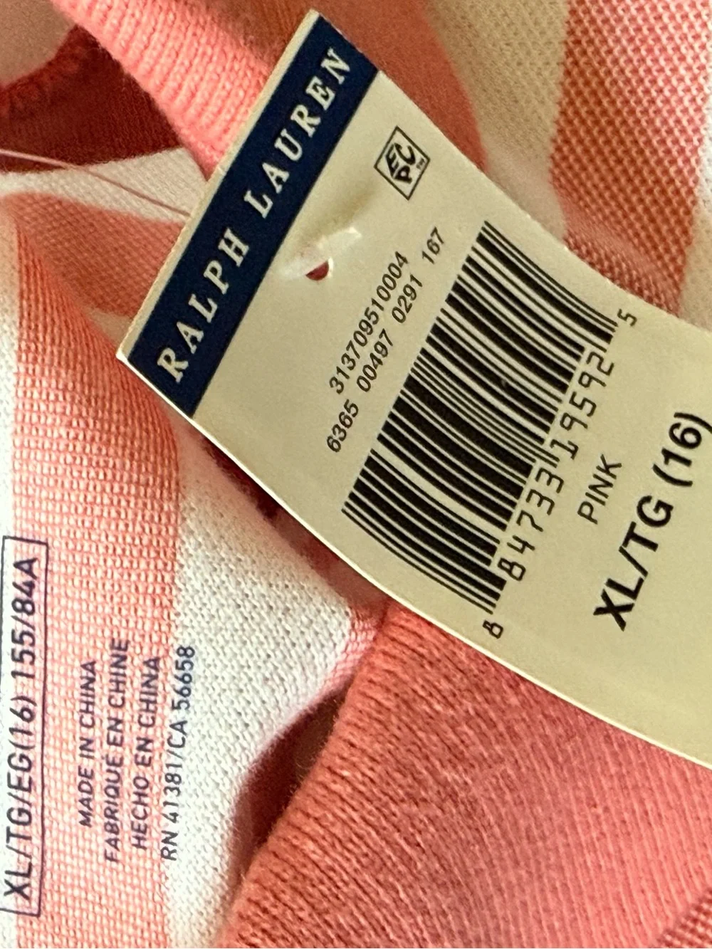NWT Polo Ralph Lauren Striped Polo Sleeveless Dress in Coral and White Size XL